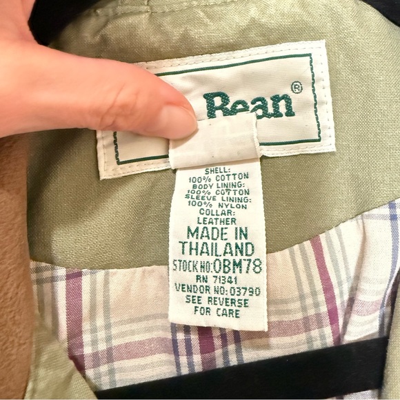LL Bean Vintage Leather Collar Barn Jacket Olive Small Petite Cottagecore - Picture 5 of 10